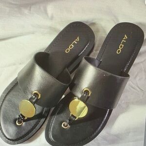 Aldo Women's Sandals in Black with Gold Accents